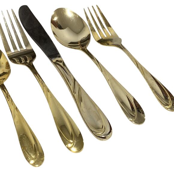 Vintage 90's Farberware Flatware Set "Nicole" Gold Plated 55 pcs service for 10 - Picture 4 of 9